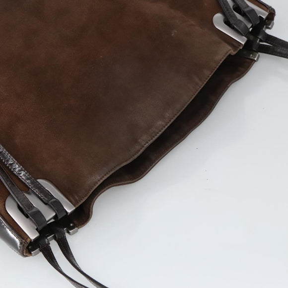 BALLY Shoulder Bag Suede Leather Brown Black Auth ti2366