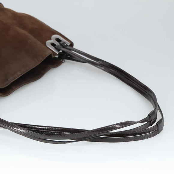 BALLY Shoulder Bag Suede Leather Brown Black Auth ti2366