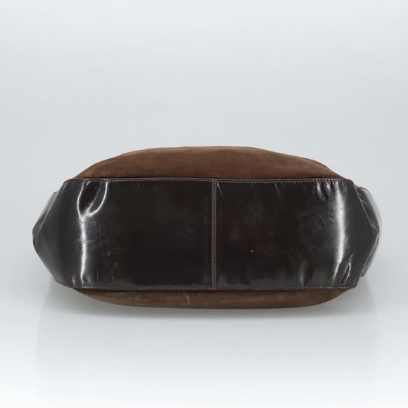 BALLY Shoulder Bag Suede Leather Brown Black Auth ti2366