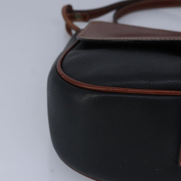 BALLY Shoulder Bag Leather Black Brown Auth ti2367