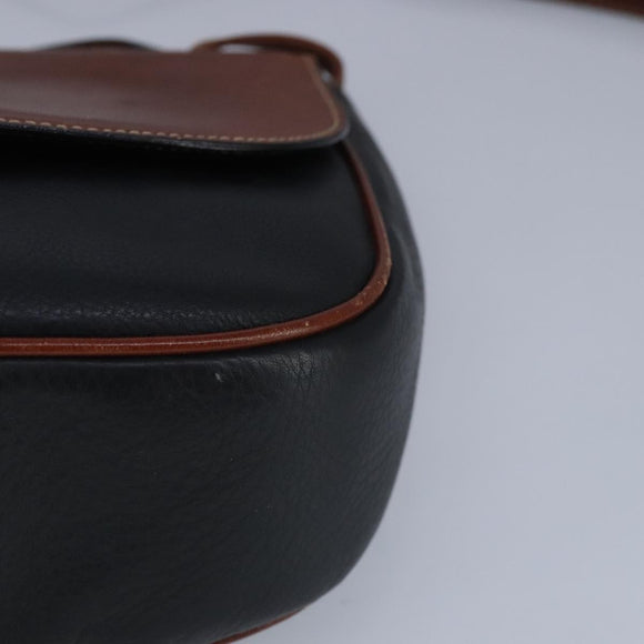 BALLY Shoulder Bag Leather Black Brown Auth ti2367