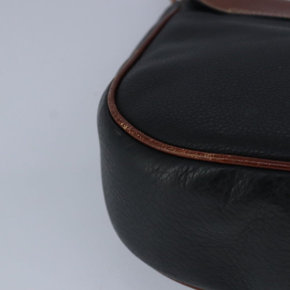 BALLY Shoulder Bag Leather Black Brown Auth ti2367