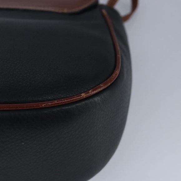 BALLY Shoulder Bag Leather Black Brown Auth ti2367