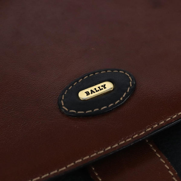 BALLY Shoulder Bag Leather Black Brown Auth ti2367
