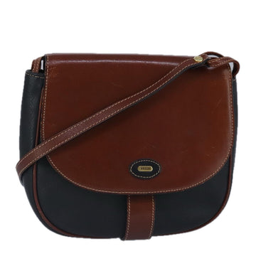 BALLY Shoulder Bag Leather Black Brown Auth ti2367