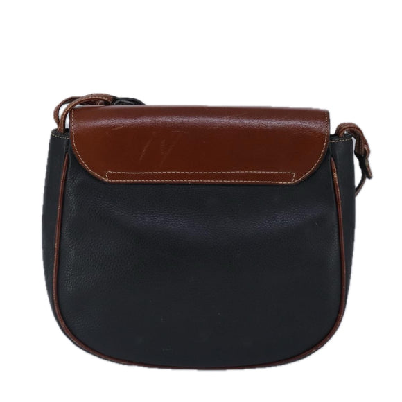 BALLY Shoulder Bag Leather Black Brown Auth ti2367