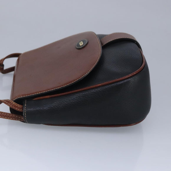 BALLY Shoulder Bag Leather Black Brown Auth ti2367