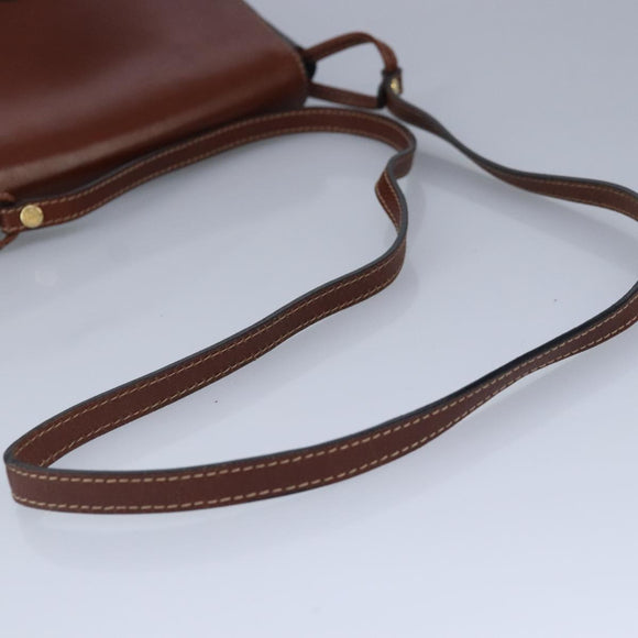 BALLY Shoulder Bag Leather Black Brown Auth ti2367