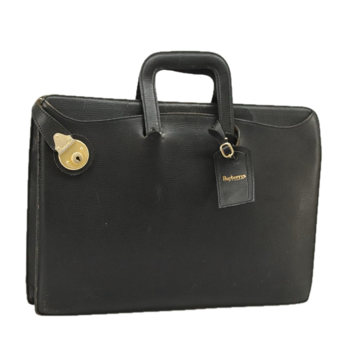 Burberrys Business Bag Leather Black Gold Auth ti2374