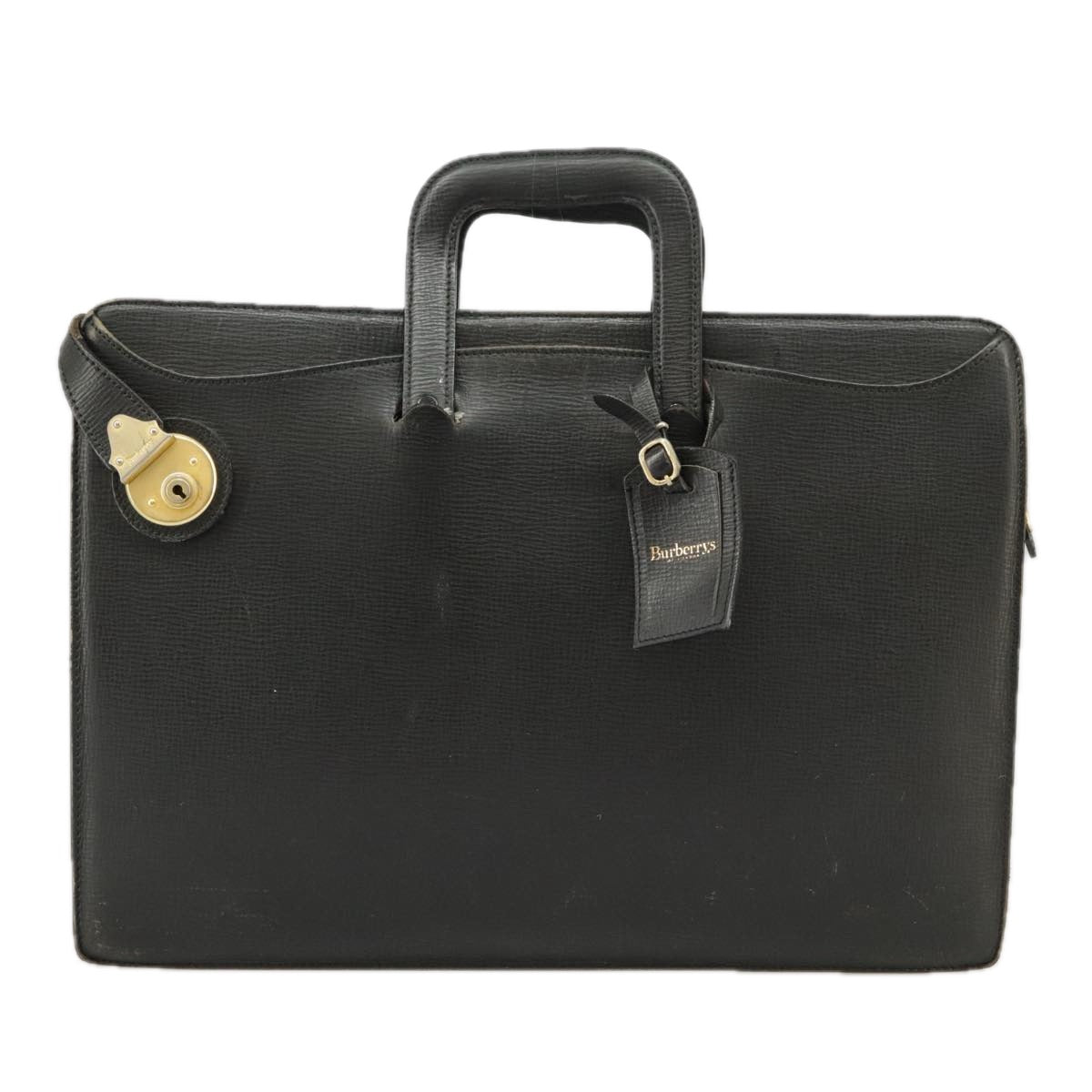 Burberrys Business Bag Leather Black Gold Auth ti2374