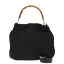 GUCCI Bamboo Hand Bag Nylon 2way Black Silver 001 2058 1577 5 Auth ti2381-1