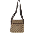 GUCCI GG Canvas Shoulder Bag Beige Dark Brown Silver 122793 Auth ti2385-13