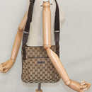 GUCCI GG Canvas Shoulder Bag Beige Dark Brown Silver 122793 Auth ti2385-24