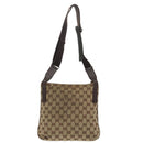 GUCCI GG Canvas Shoulder Bag Beige Dark Brown Silver 122793 Auth ti2385-2