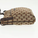 GUCCI GG Canvas Shoulder Bag Beige Dark Brown Silver 122793 Auth ti2385-4
