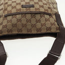 GUCCI GG Canvas Shoulder Bag Beige Dark Brown Silver 122793 Auth ti2385-6