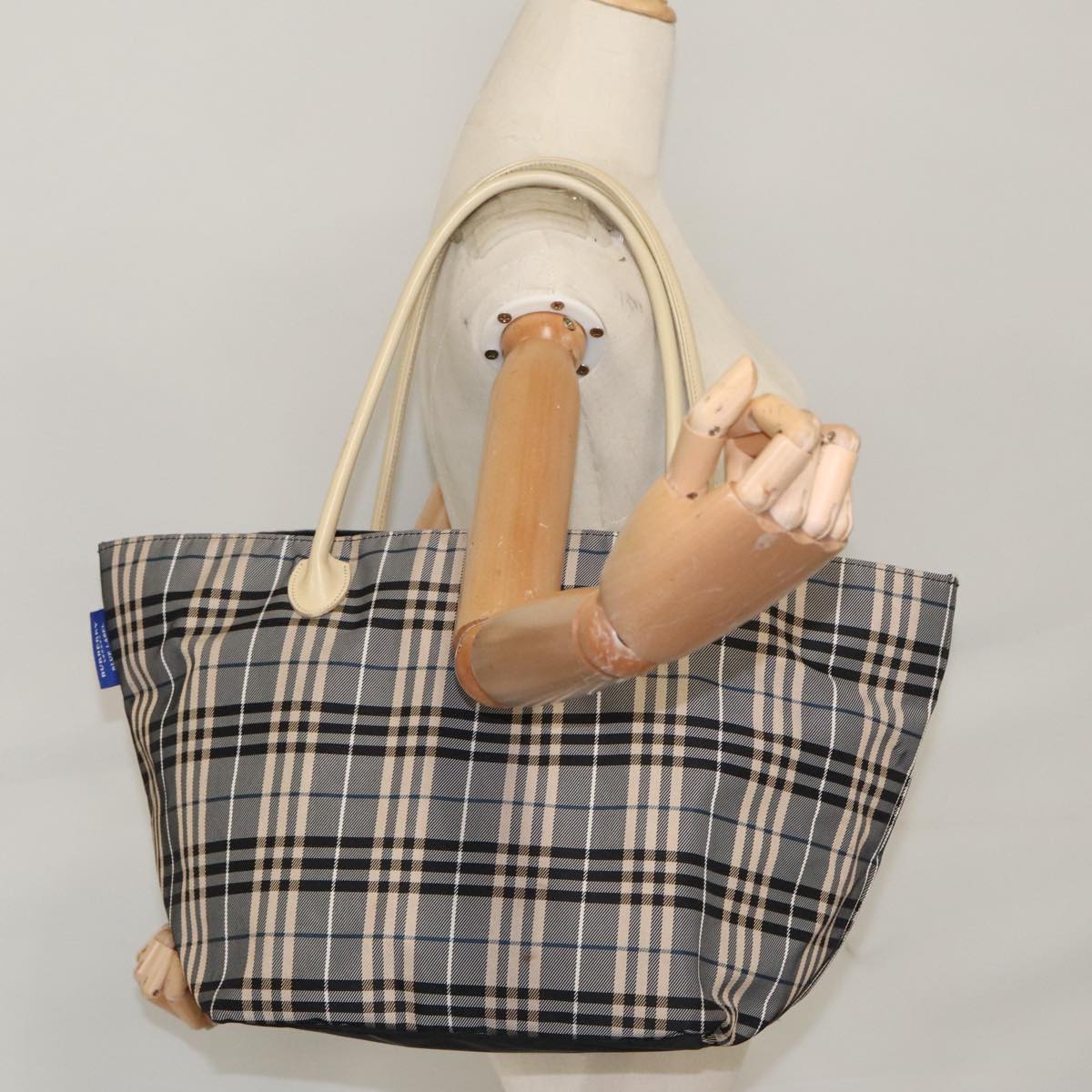 BURBERRY Nova Check Tote Bag Nylon Gray Blue Auth ti2400