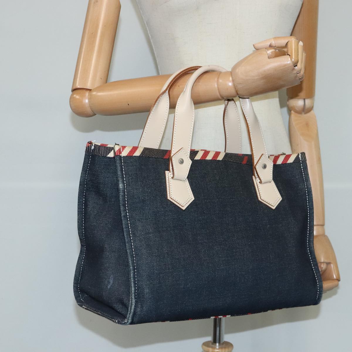 BURBERRY Tote Bag Denim Blue Beige Auth ti2401