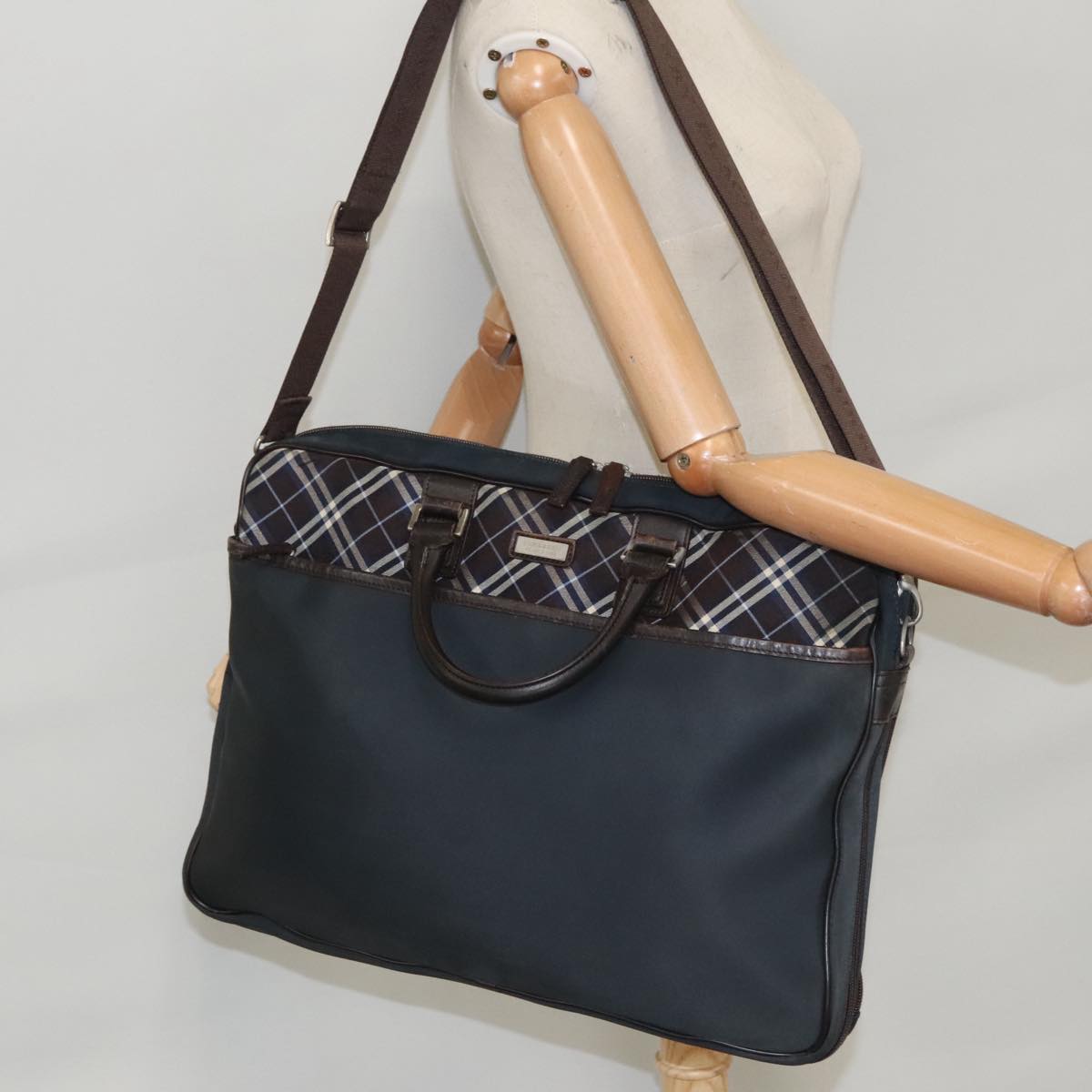 BURBERRY Nova Check Business Bag Nylon 2way Navy Brown Auth ti2405