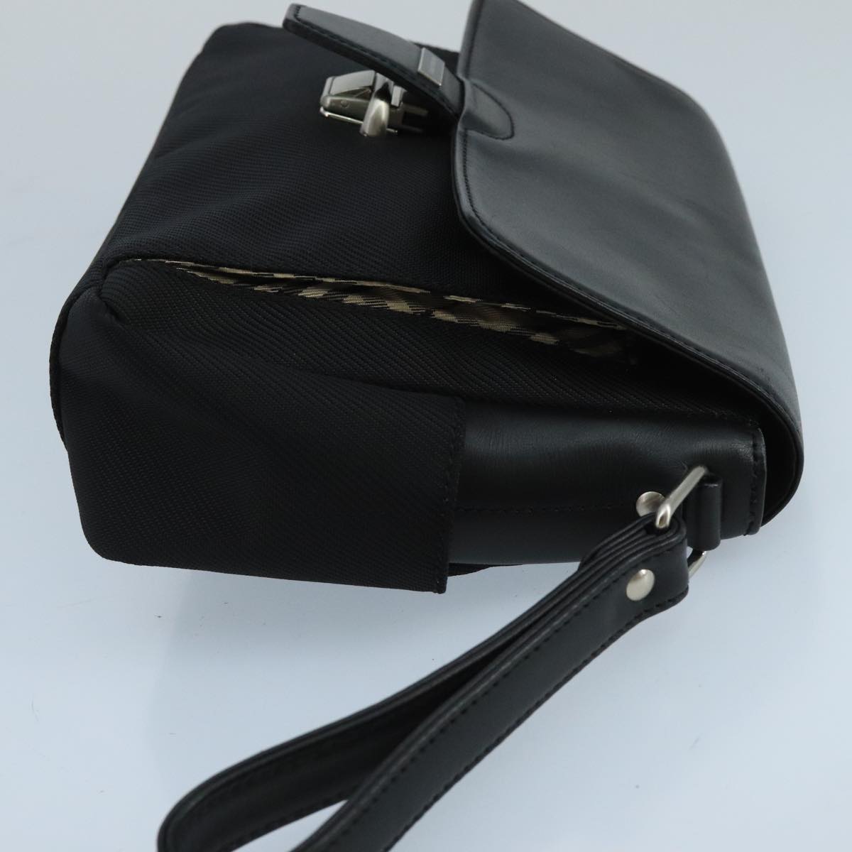 BURBERRY Clutch Bag Canvas Leather Black Auth ti2406