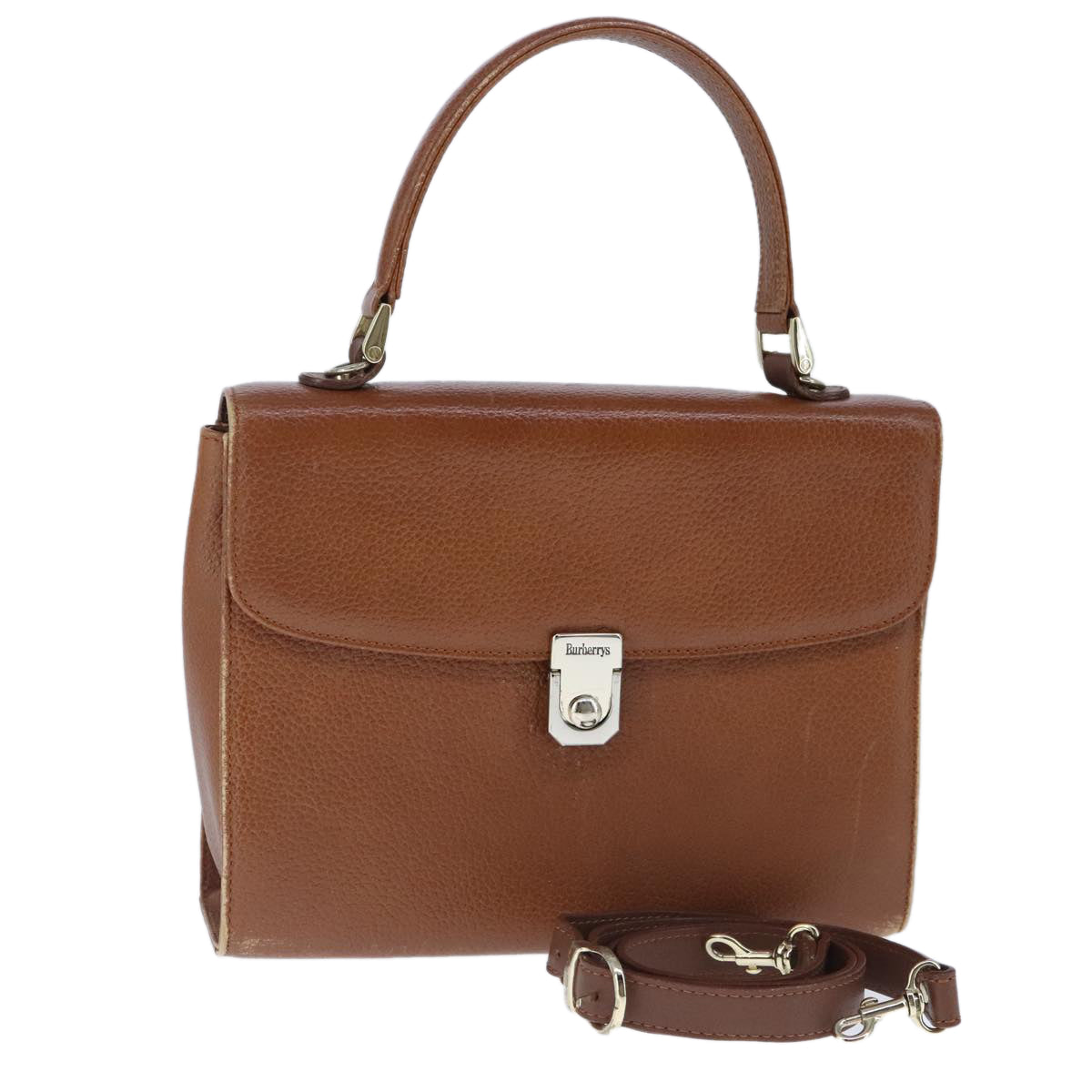 Burberrys Hand Bag Leather 2way Brown Auth ti2407