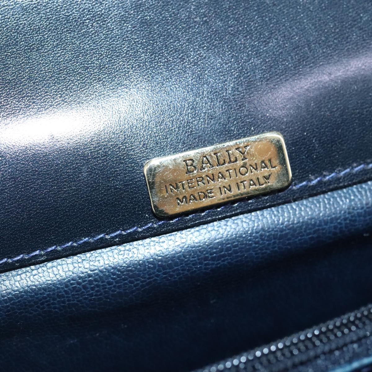 BALLY Shoulder Bag Leather Navy Auth ti2411