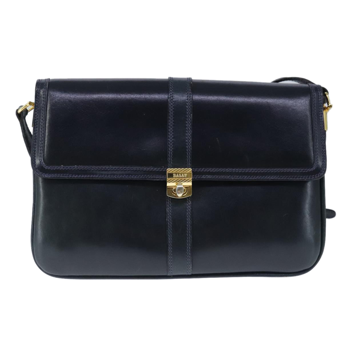 BALLY Shoulder Bag Leather Navy Auth ti2411 - 0