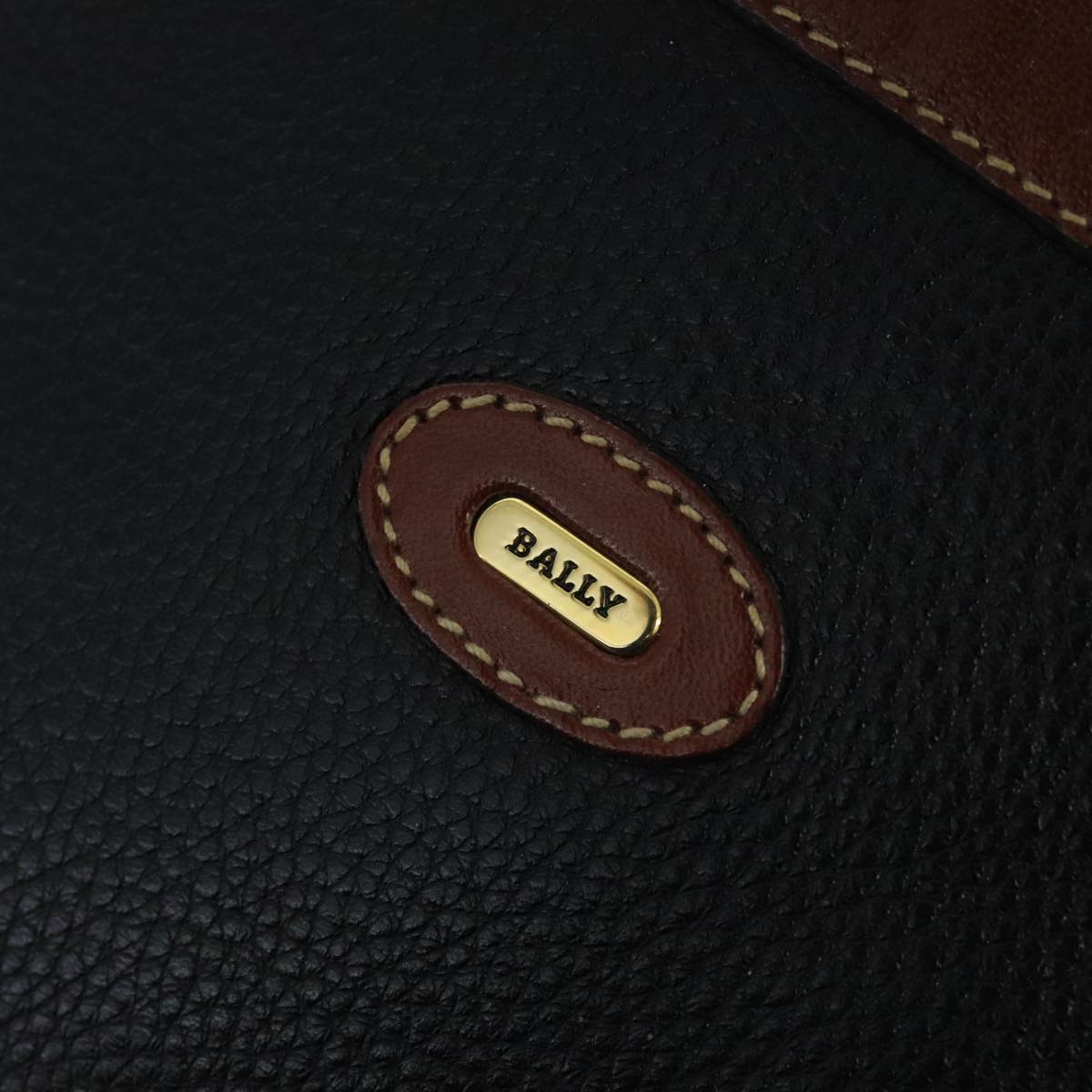 BALLY Shoulder Bag Leather Black Gold Auth ti2413