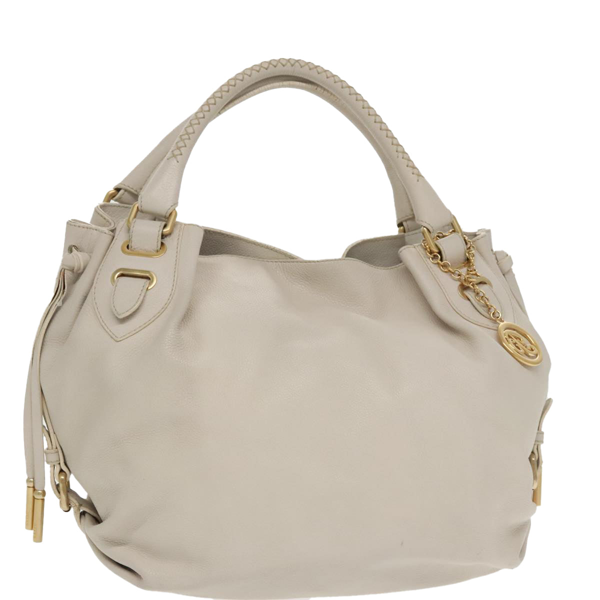 BALLY Hand Bag Leather White Auth ti2414