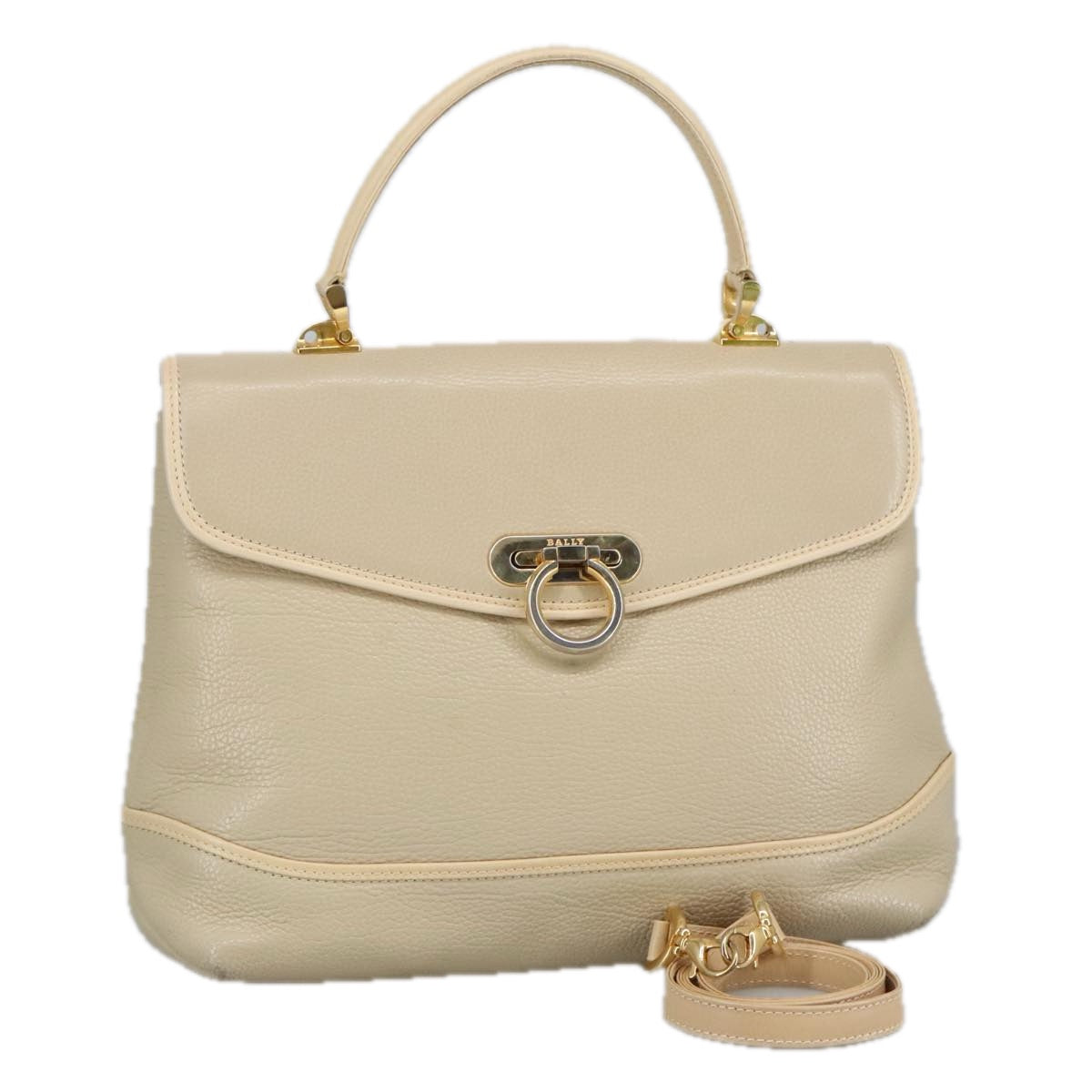 BALLY Hand Bag Leather 2way Beige Auth ti2415