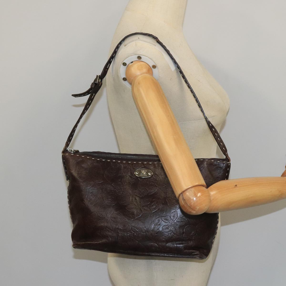 CELINE Shoulder Bag Leather Brown Auth ti2416