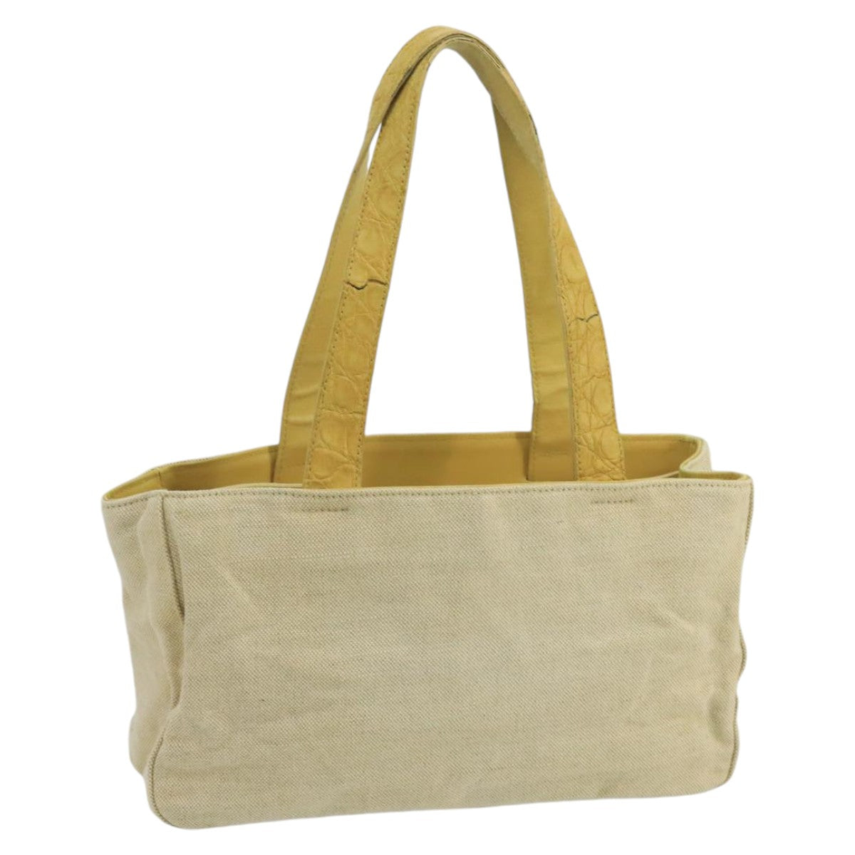 PRADA Tote Bag Canvas Beige Yellow Auth ti2417