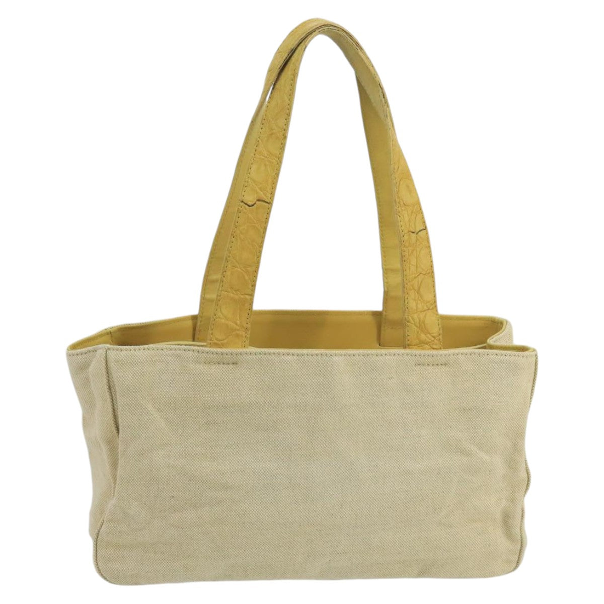 PRADA Tote Bag Canvas Beige Yellow Auth ti2417 - 0