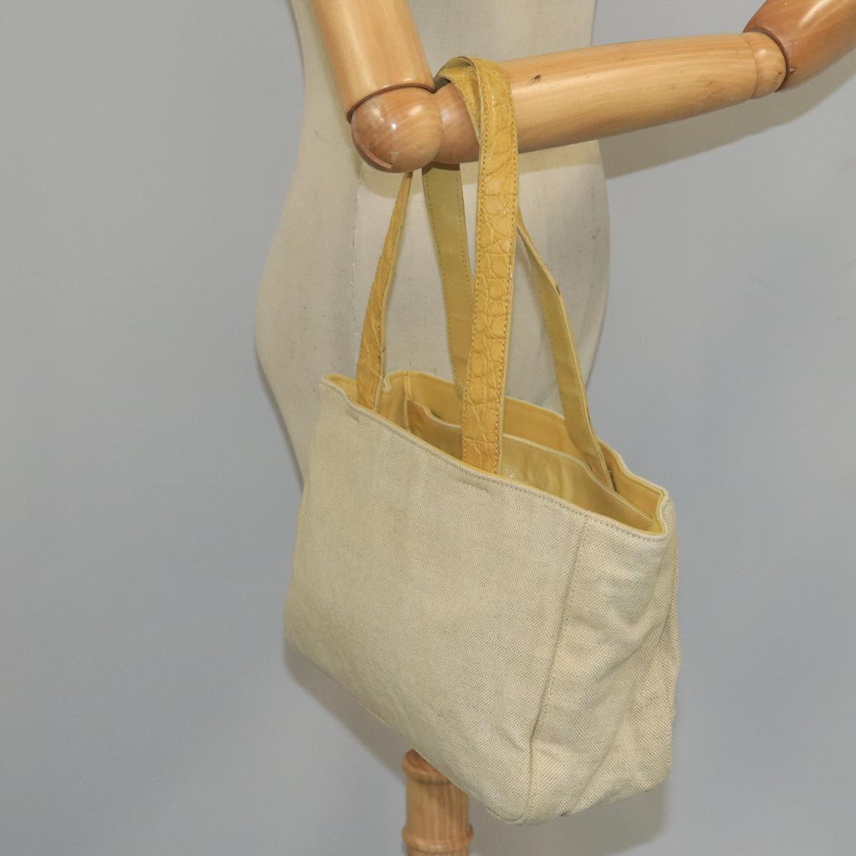 PRADA Tote Bag Canvas Beige Yellow Auth ti2417