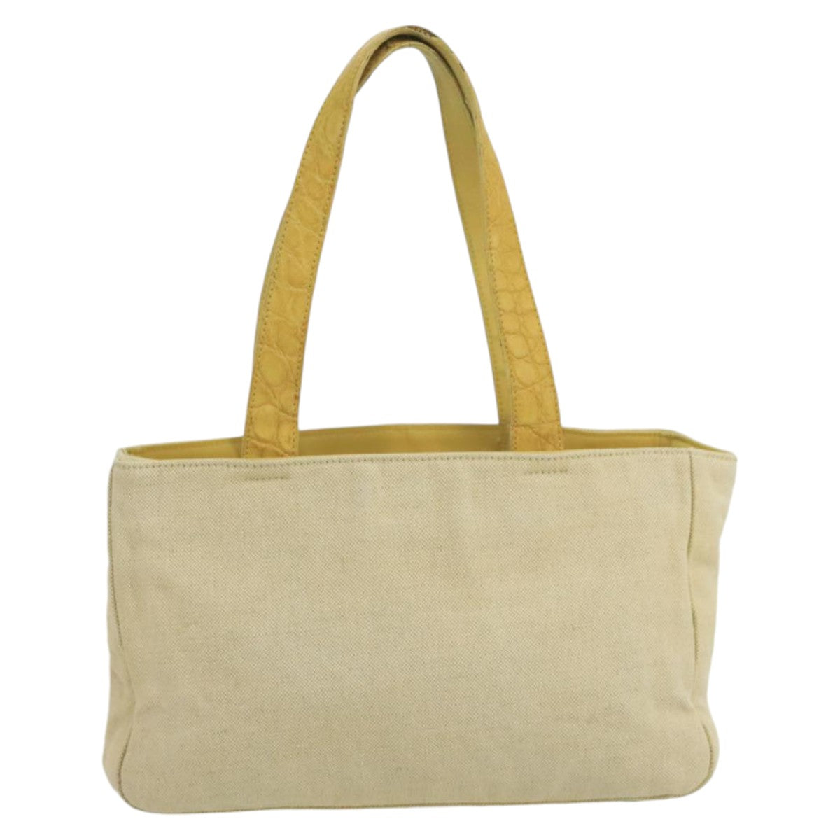 PRADA Tote Bag Canvas Beige Yellow Auth ti2417