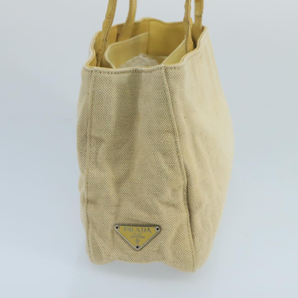 PRADA Tote Bag Canvas Beige Yellow Auth ti2417