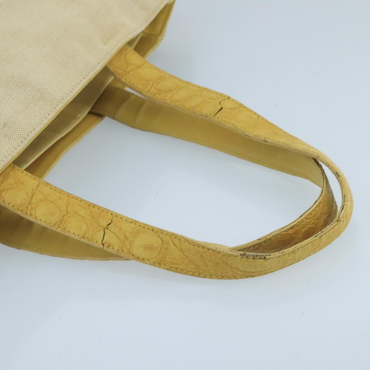 PRADA Tote Bag Canvas Beige Yellow Auth ti2417