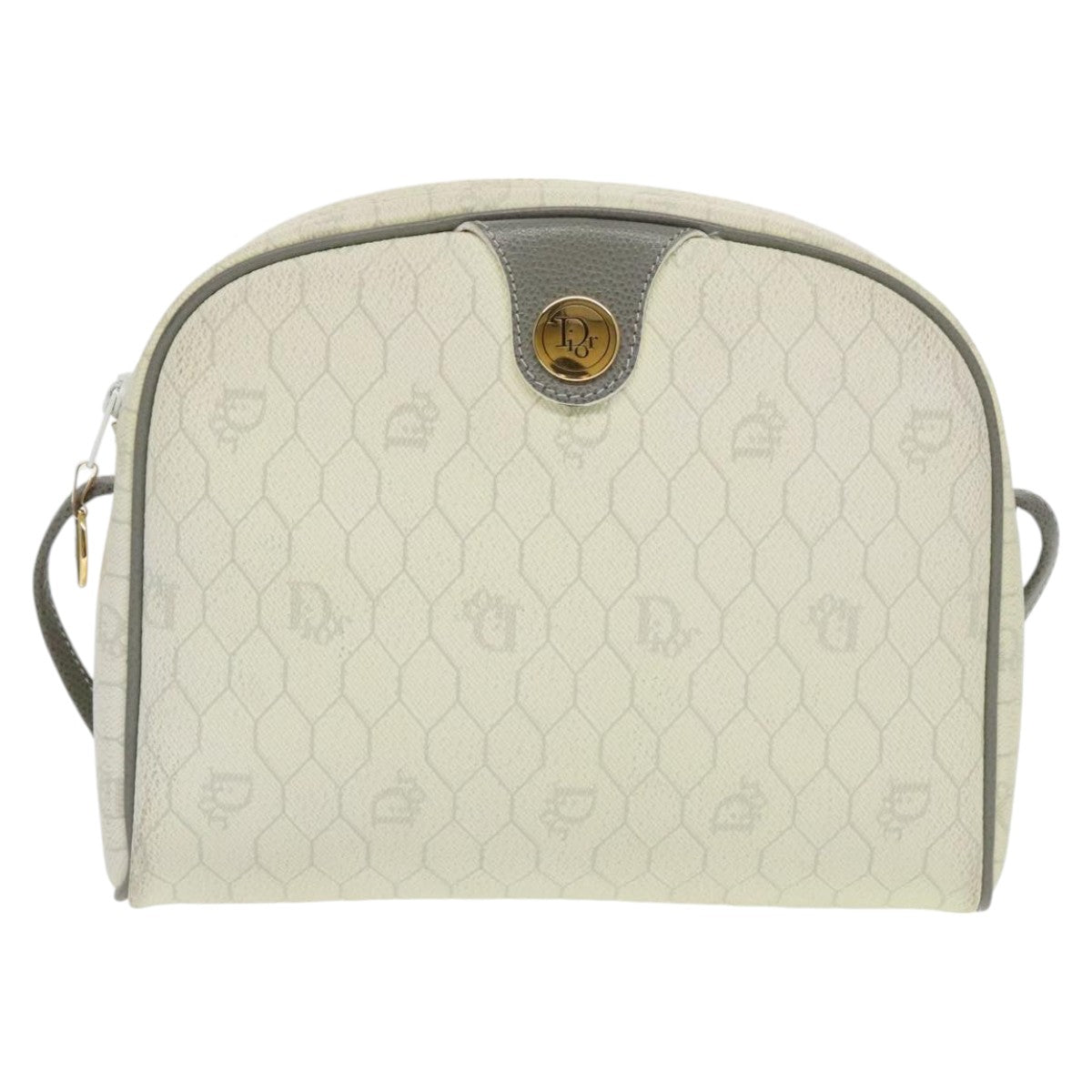 Christian Dior Honeycomb Canvas Shoulder Bag PVC Leather White Auth ti2420 - 0