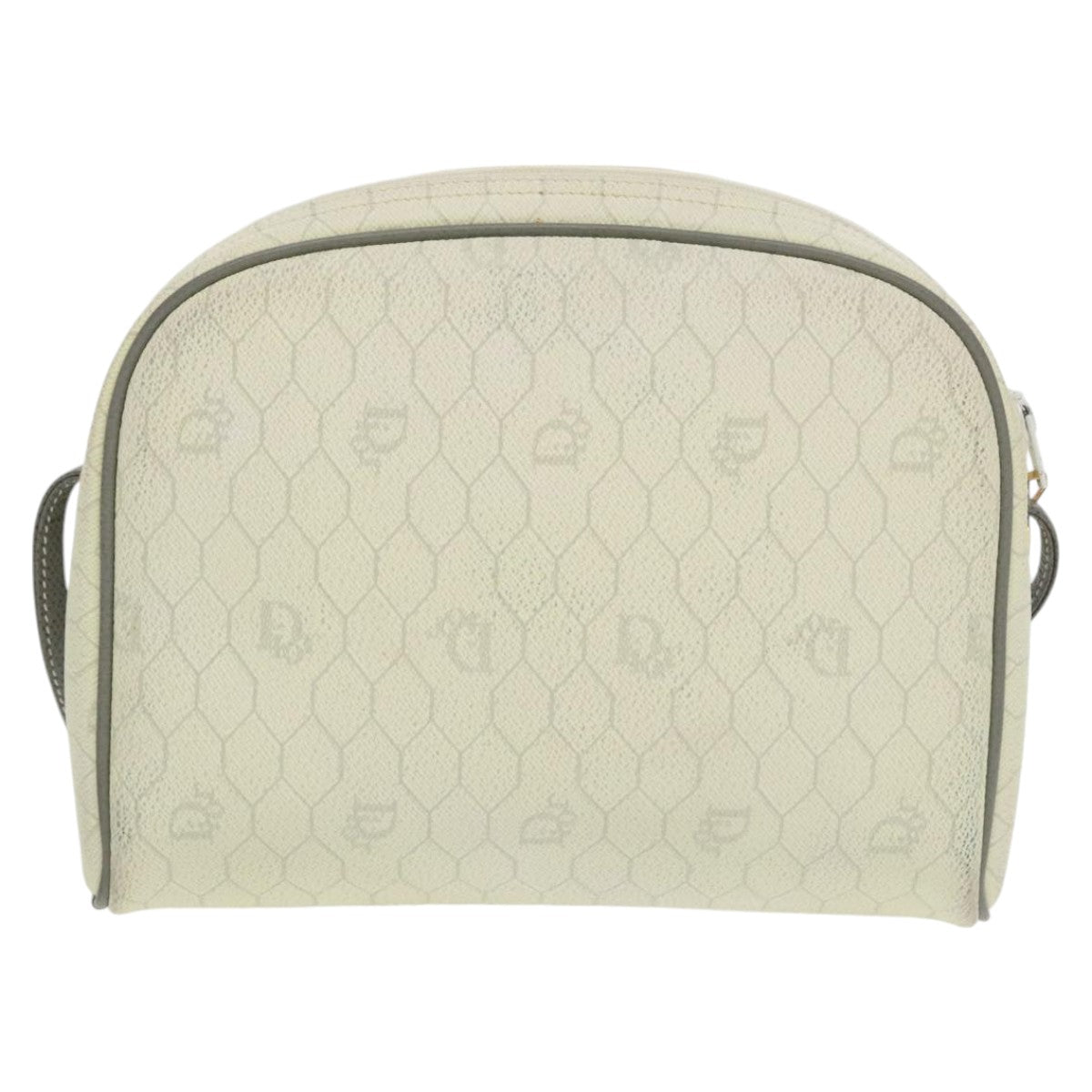 Christian Dior Honeycomb Canvas Shoulder Bag PVC Leather White Auth ti2420