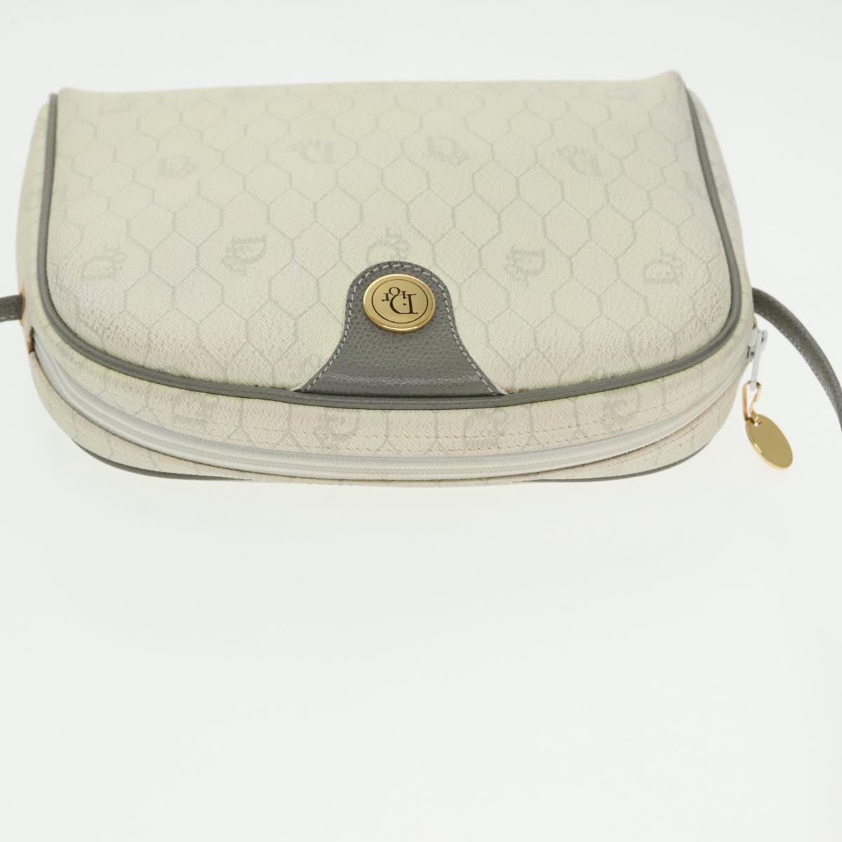 Christian Dior Honeycomb Canvas Shoulder Bag PVC Leather White Auth ti2420