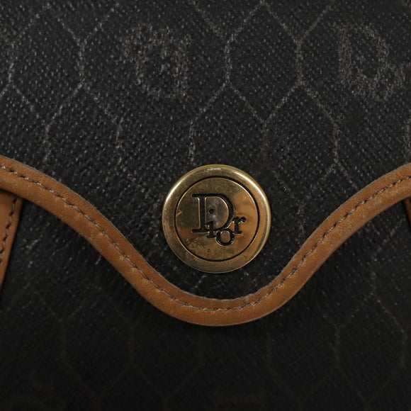 Christian Dior Honeycomb Canvas Shoulder Bag PVC Leather Black Auth ti2422