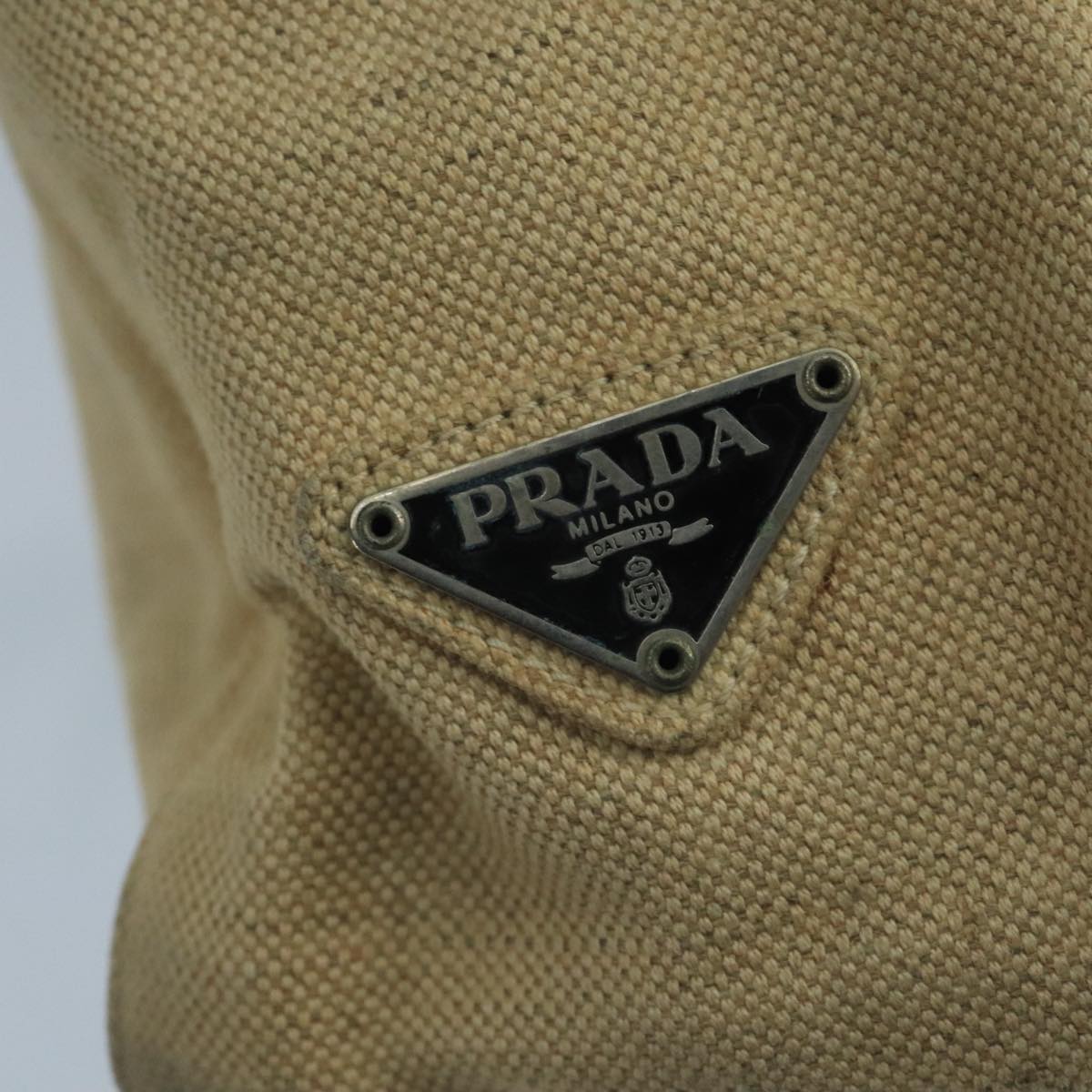 PRADA Tote Bag Canvas Beige Auth ti2434