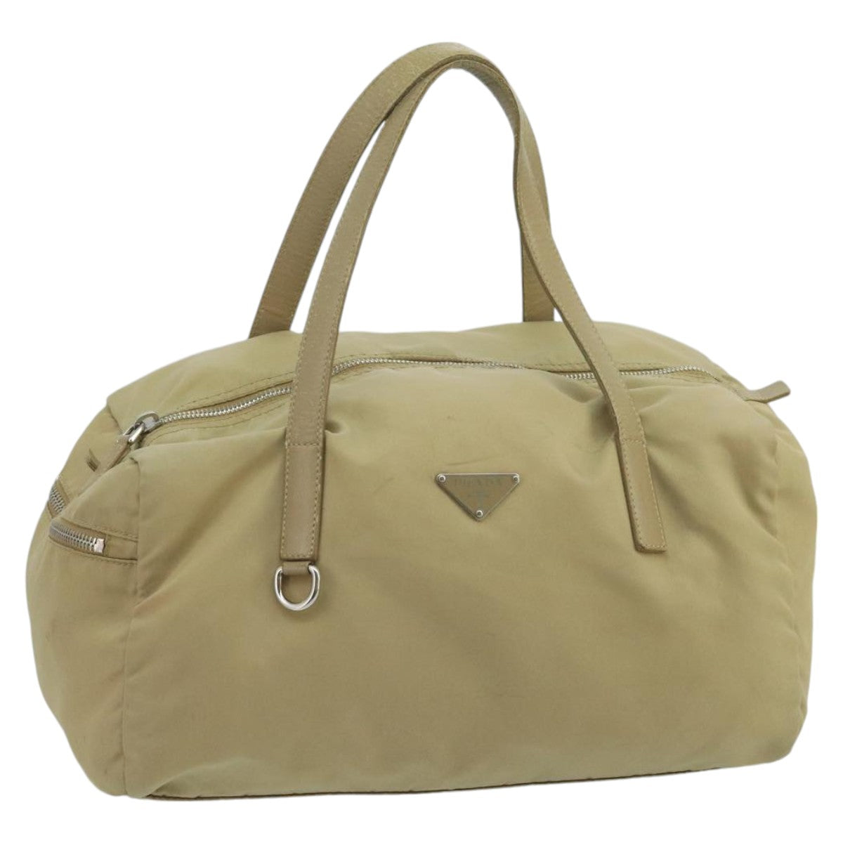 PRADA Hand Bag Nylon Beige Auth ti2440