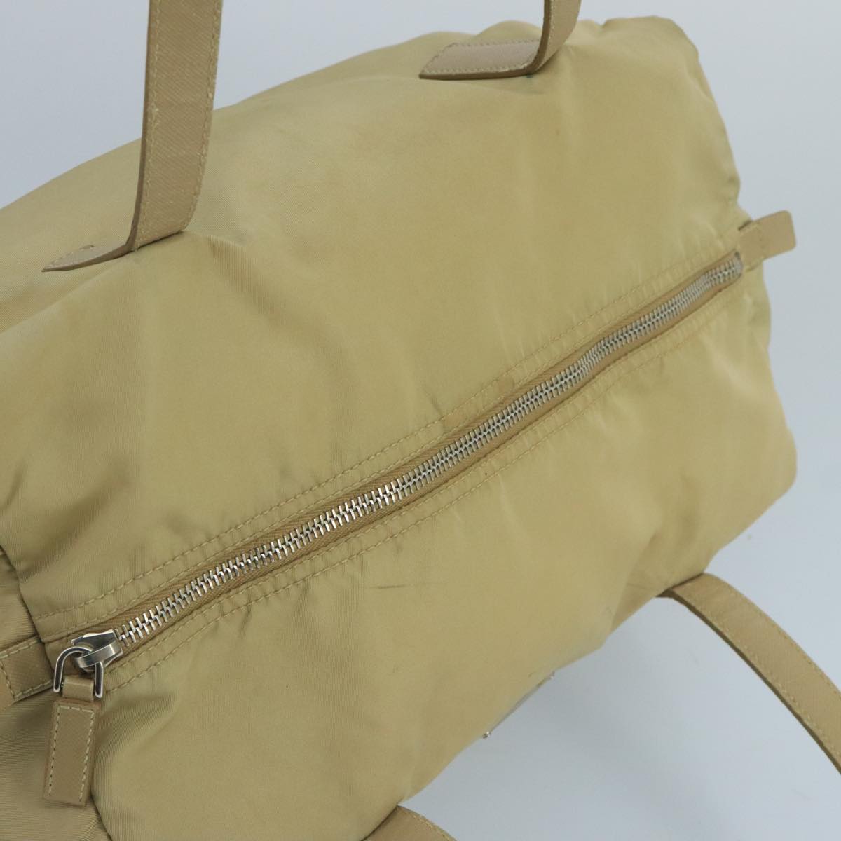 PRADA Hand Bag Nylon Beige Auth ti2440