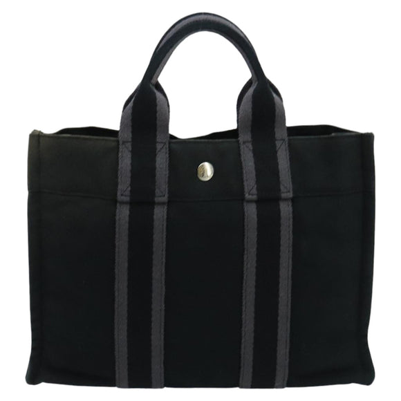HERMES Fourre Tout PM Tote Bag Canvas Black Gray Auth ti2453