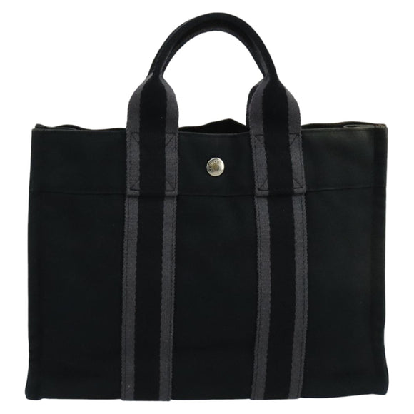 HERMES Fourre Tout PM Tote Bag Canvas Black Gray Auth ti2453