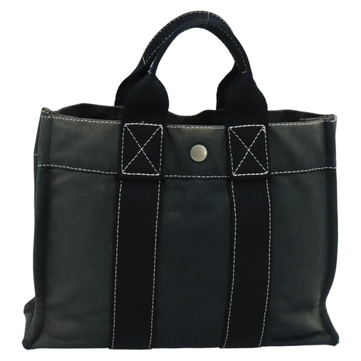 HERMES Fourre Tout PM Tote Bag Canvas Gray Black Auth ti2454