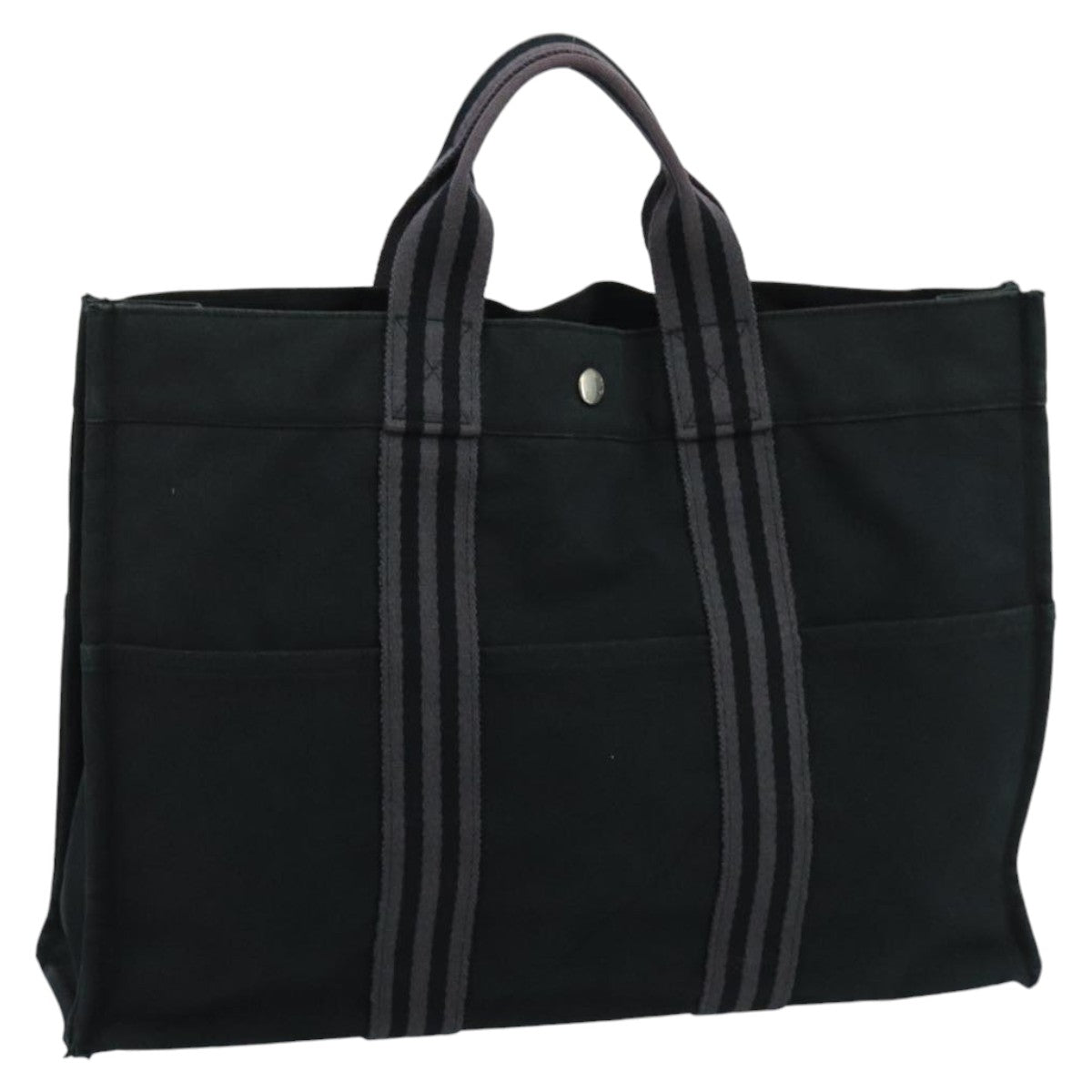 HERMES Fourre Tout MM Tote Bag Canvas Black Gray Auth ti2455