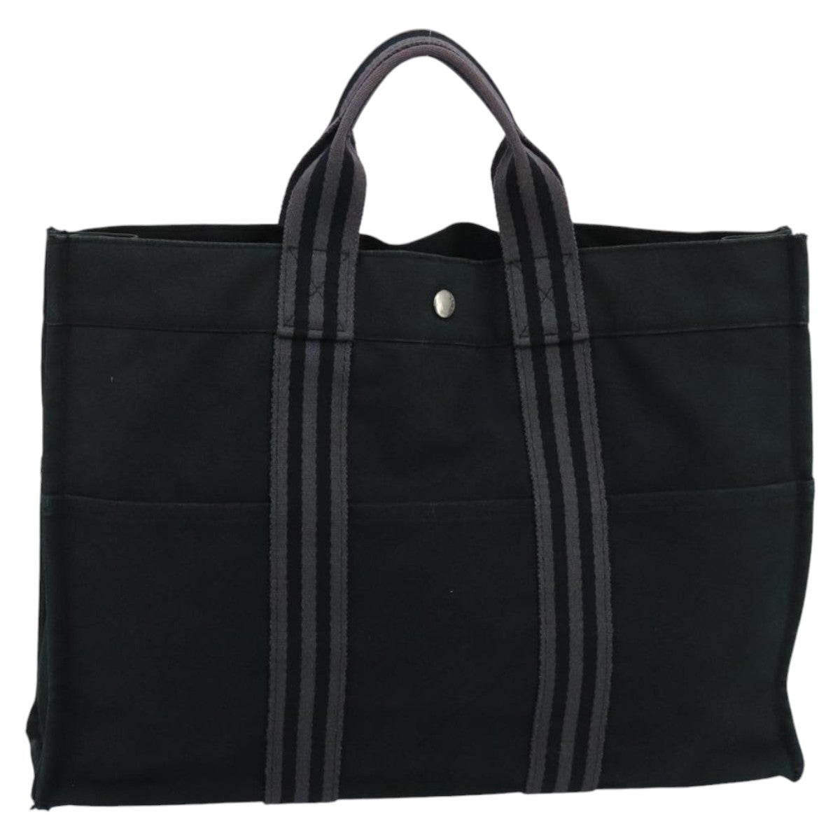 HERMES Fourre Tout MM Tote Bag Canvas Black Gray Auth ti2455