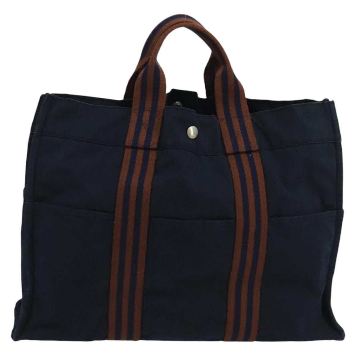 HERMES Fourre Tout MM Tote Bag Canvas Navy Brown Auth ti2457